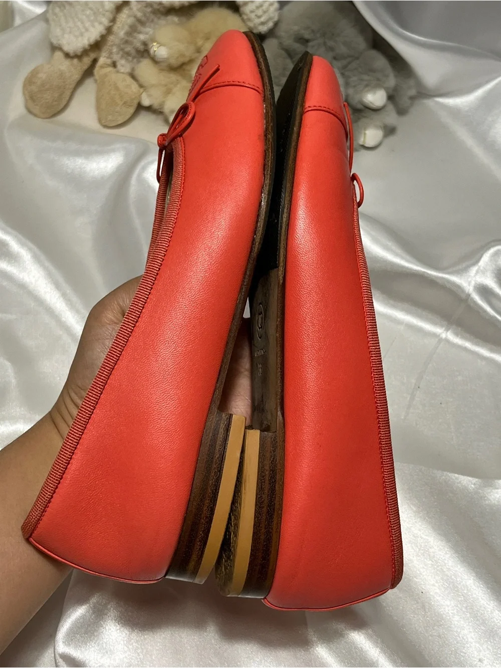 Chanel pink Red Leather Ballet Flats - Classic CC Bow